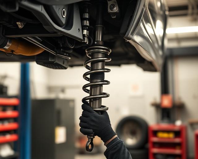 Mechanic working on a car suspension coil spring